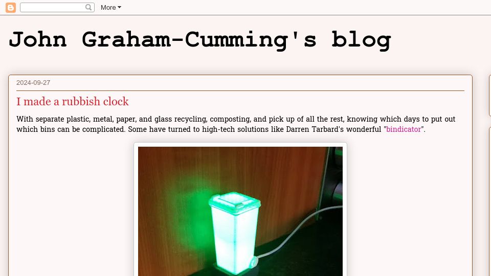 Screenshot of blog.jgc.org: I Made a Rubbish Clock