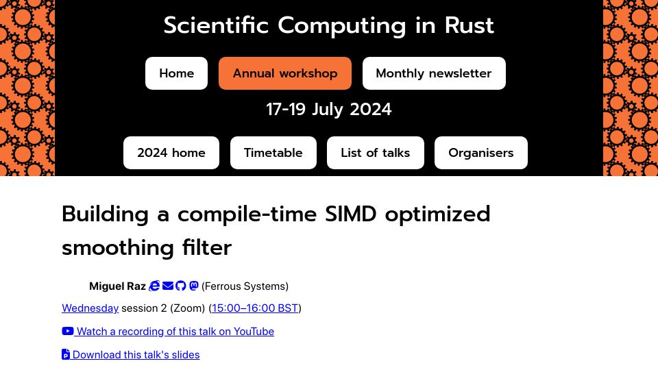 Screenshot of scientificcomputing.rs: Building a compile-time SIMD optimized smoothing filter