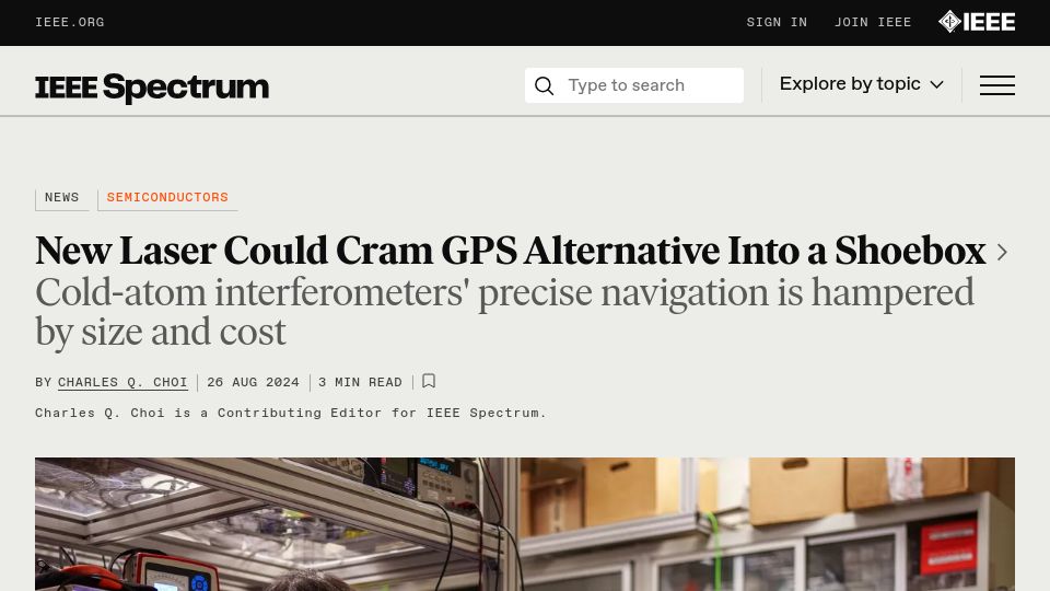 Screenshot of spectrum.ieee.org: New laser could cram GPS alternative into a shoebox