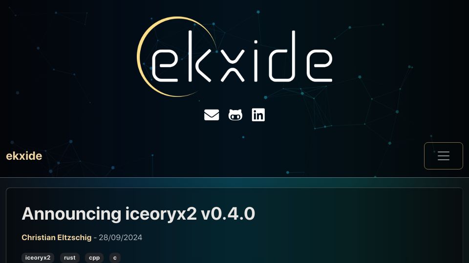 Screenshot of ekxide.io: Show HN: Iceoryx2 – Fast IPC Library for Rust, C++, and C