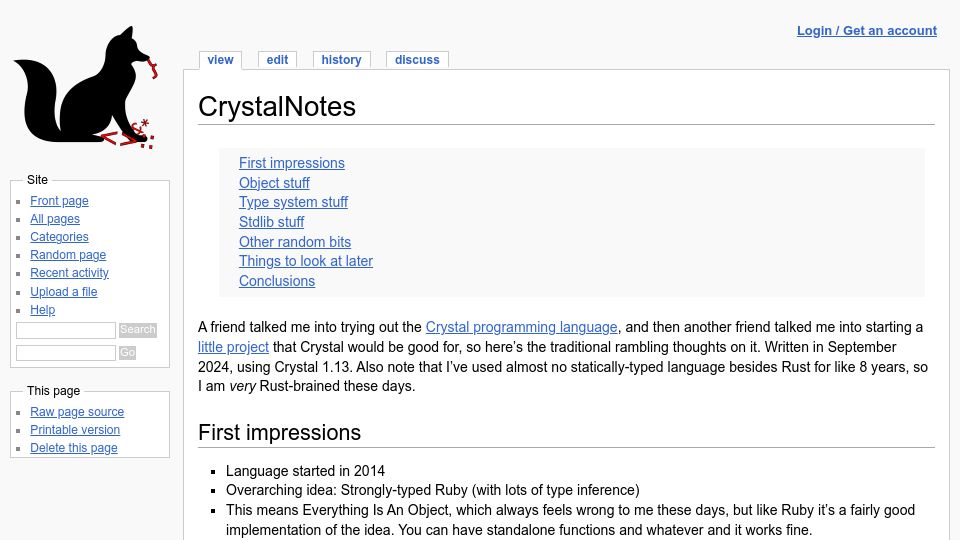 Screenshot of wiki.alopex.li: Notes on the Crystal Language