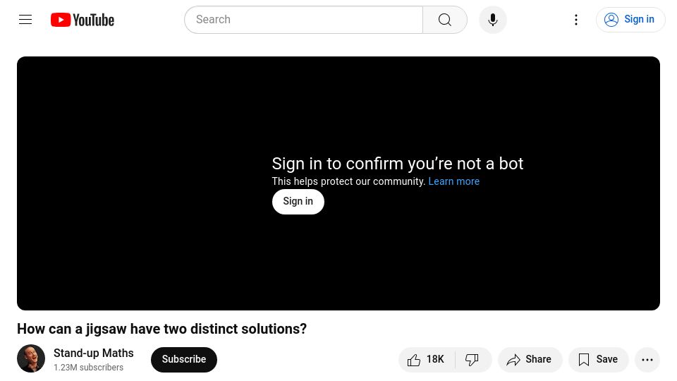 Screenshot of youtube.com: How can a jigsaw have two distinct solutions? [video]