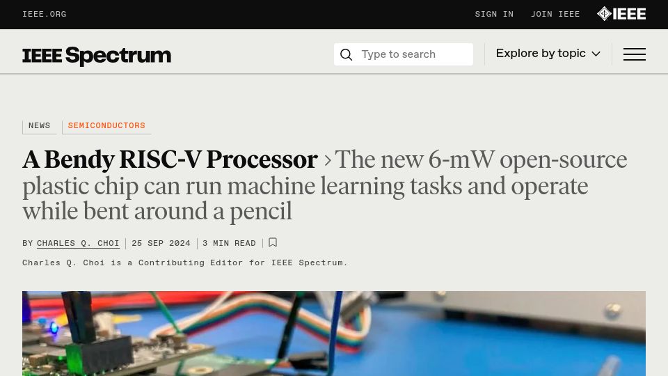 Screenshot of spectrum.ieee.org: A Bendy RISC-V Processor