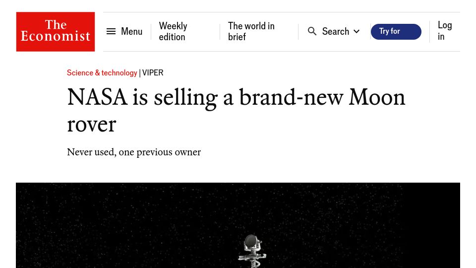 Screenshot of economist.com: NASA is selling a brand-new Moon rover: Never used, one previous owner