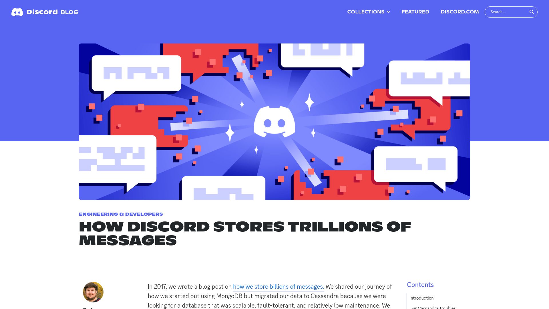 Screenshot of discord.com: How Discord stores trillions of messages (2023)