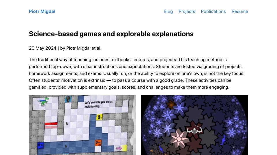 Screenshot of p.migdal.pl: Science-based games and explorable explanations
