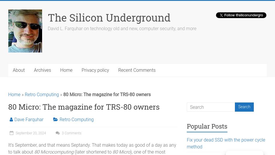 Screenshot of dfarq.homeip.net: Micro: The magazine for TRS-80 owners
