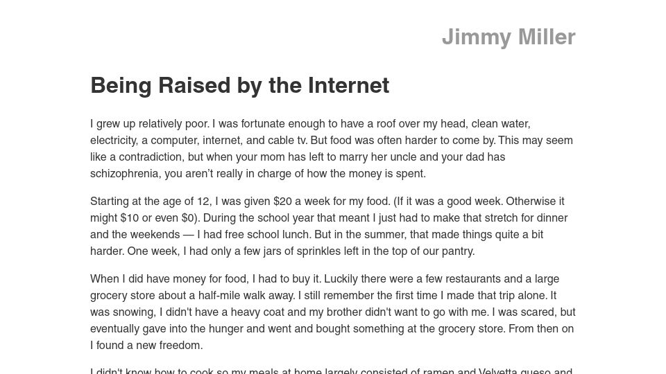 Screenshot of jimmyhmiller.github.io: Being Raised by the Internet
