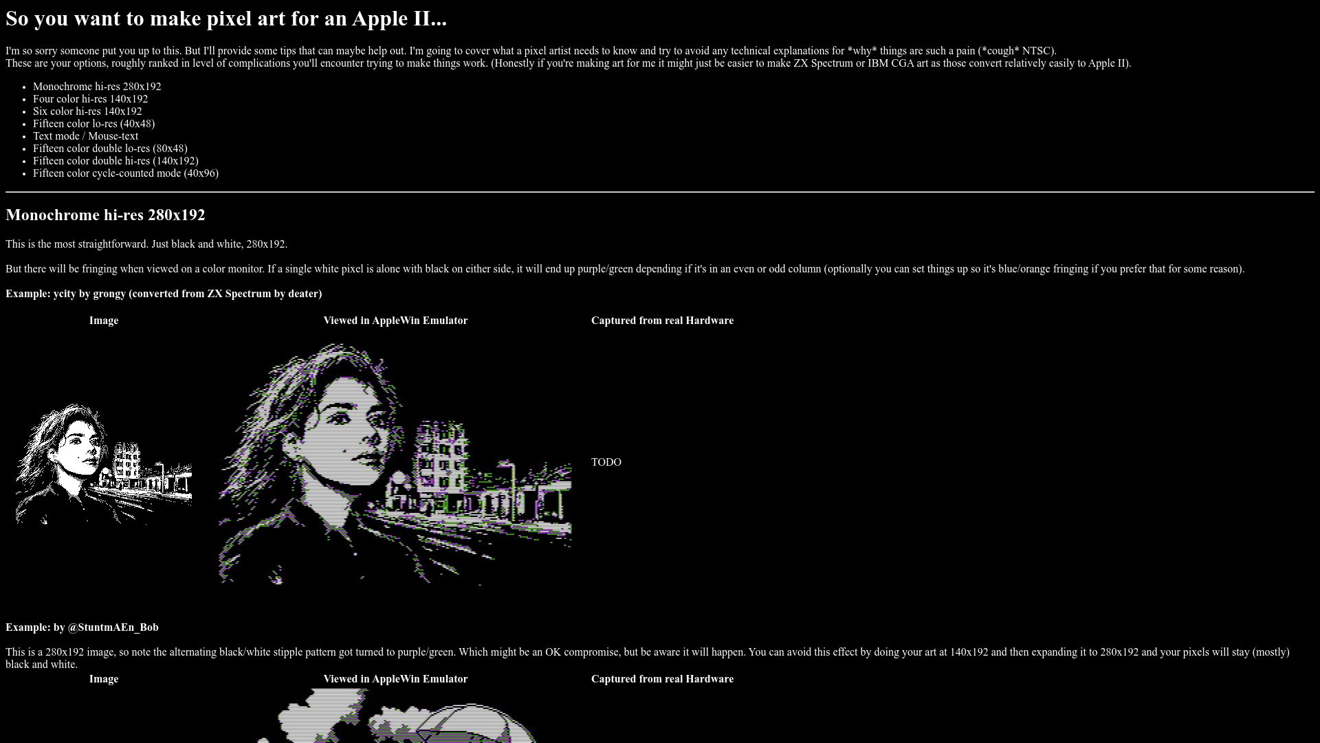 Screenshot of deater.net: So you want to make pixel art for an Apple II