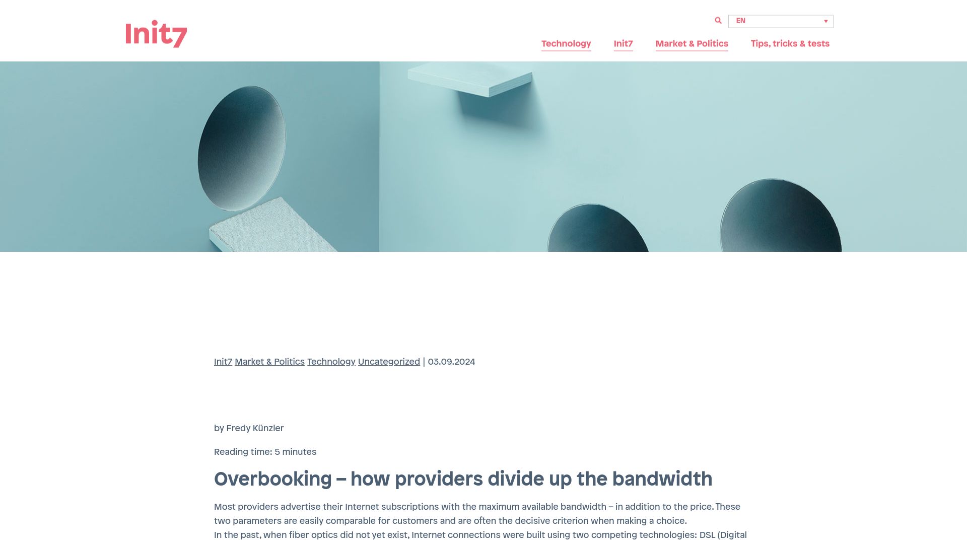 Screenshot of blog.init7.net: Overbooking – how providers divide up the bandwidth