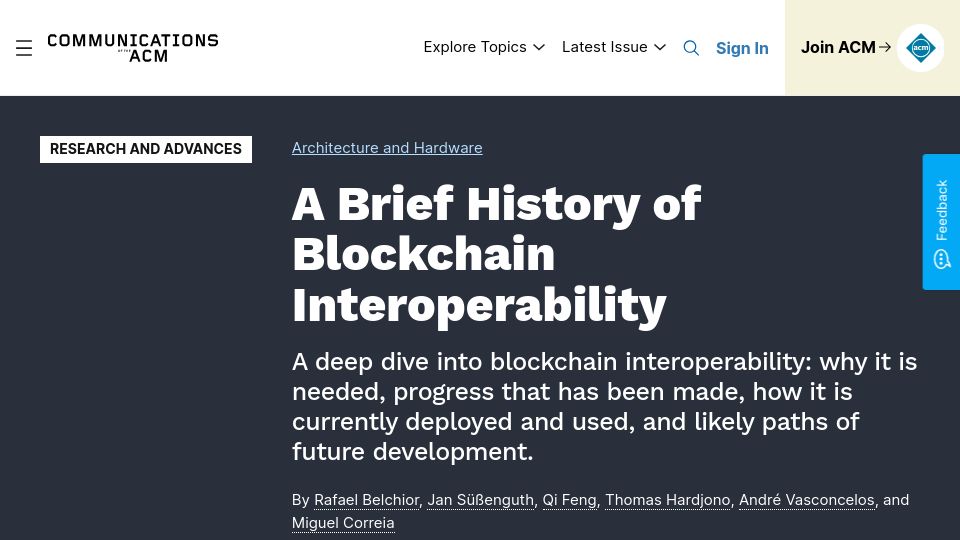 Screenshot of cacm.acm.org: A Brief History of Blockchain Interoperability