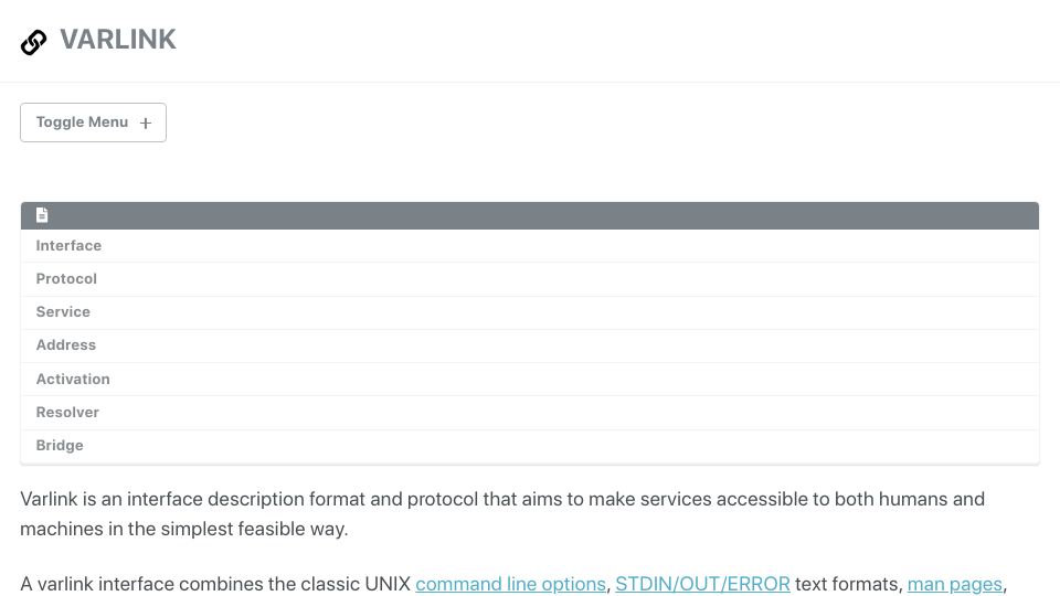 Screenshot of varlink.org: Varlink – IPC to replace D-Bus gradually in systemd