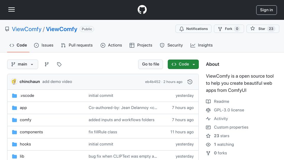 Screenshot of github.com: Show HN: Open-source app builder for comfy workflows