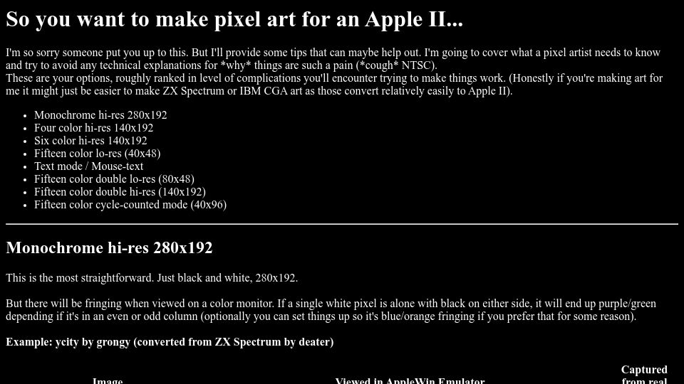 Screenshot of deater.net: So you want to make pixel art for an Apple II