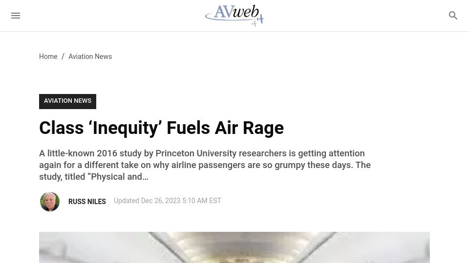 Screenshot of avweb.com: Class 'Inequity' Fuels Air Rage