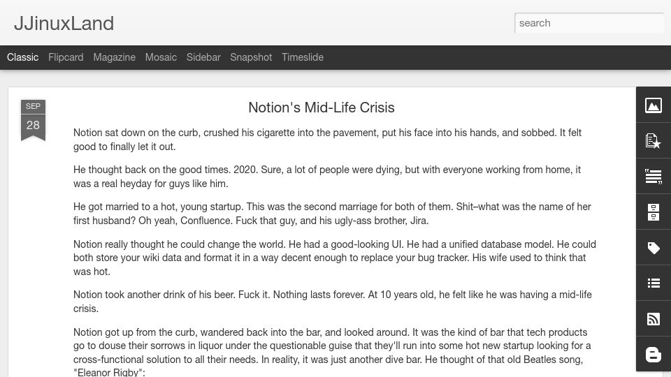 Screenshot of jjinux.com: Notion's mid-life crisis