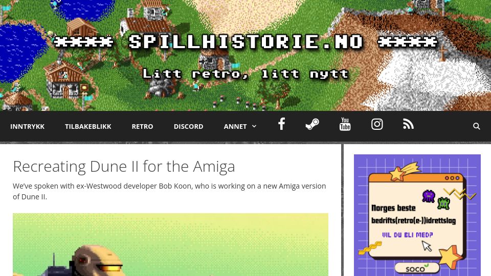 Screenshot of spillhistorie.no: Recreating Dune II for the Amiga