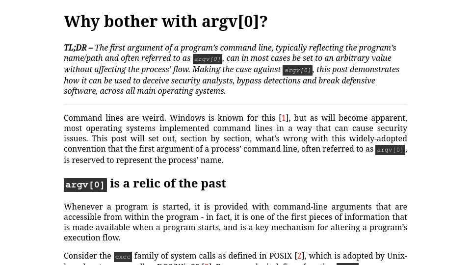 Screenshot of wietzebeukema.nl: Why bother with argv[0]?
