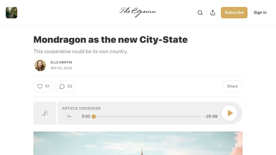 Screenshot of elysian.press: Mondragon as the new city-state