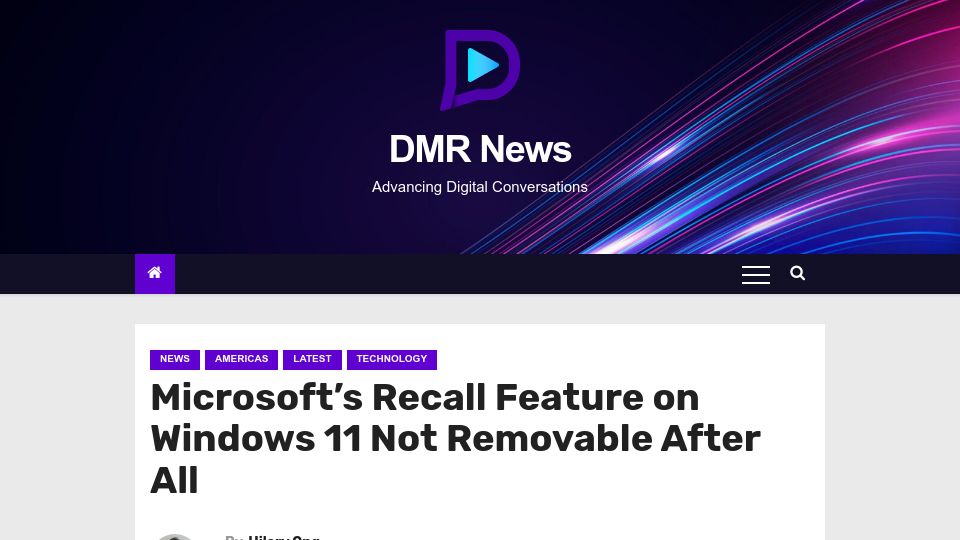 Screenshot of digitalmarketreports.com: Microsoft's Recall Feature on Windows 11 Not Removable After All