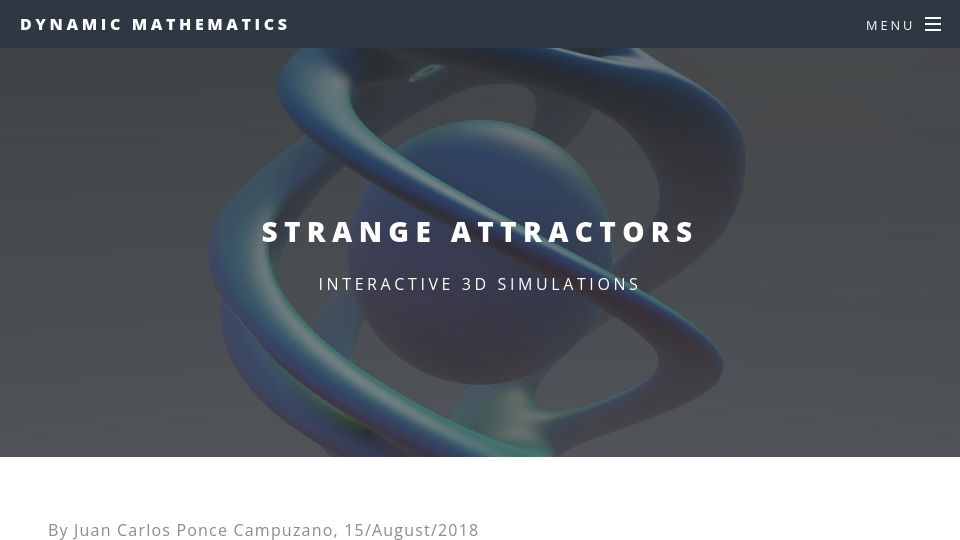 Screenshot of dynamicmath.xyz: Strange Attractors (2018)