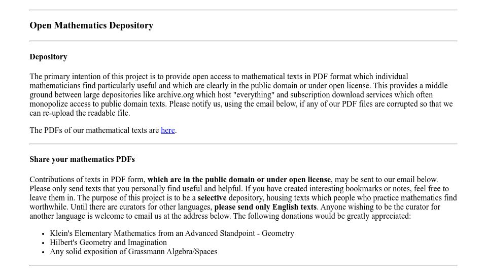 Screenshot of openmathdep.tuxfamily.org: Open Mathematics Depository