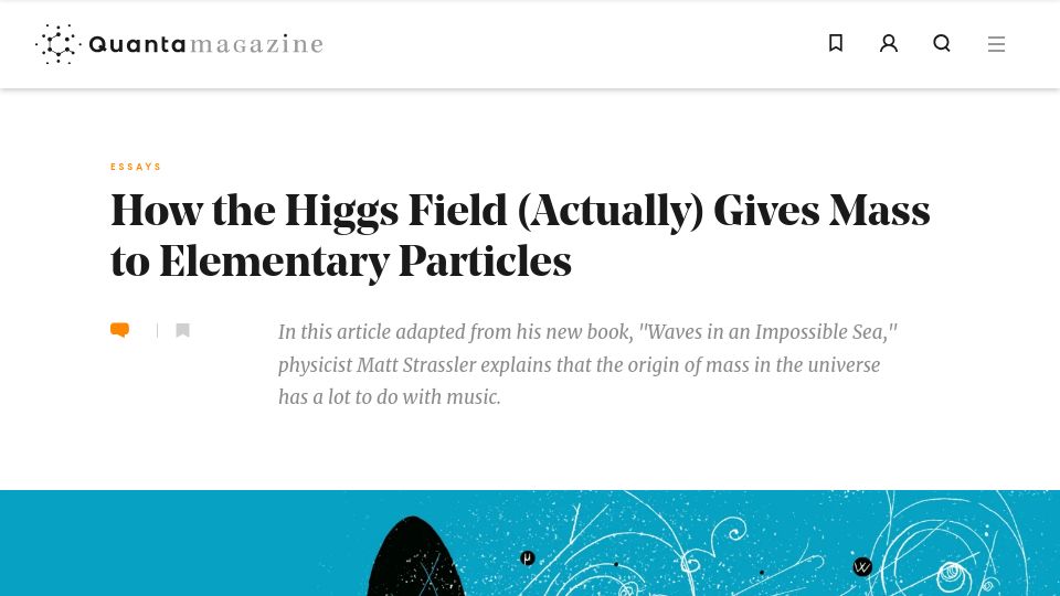 Screenshot of quantamagazine.org: How the Higgs field gives mass to elementary particles