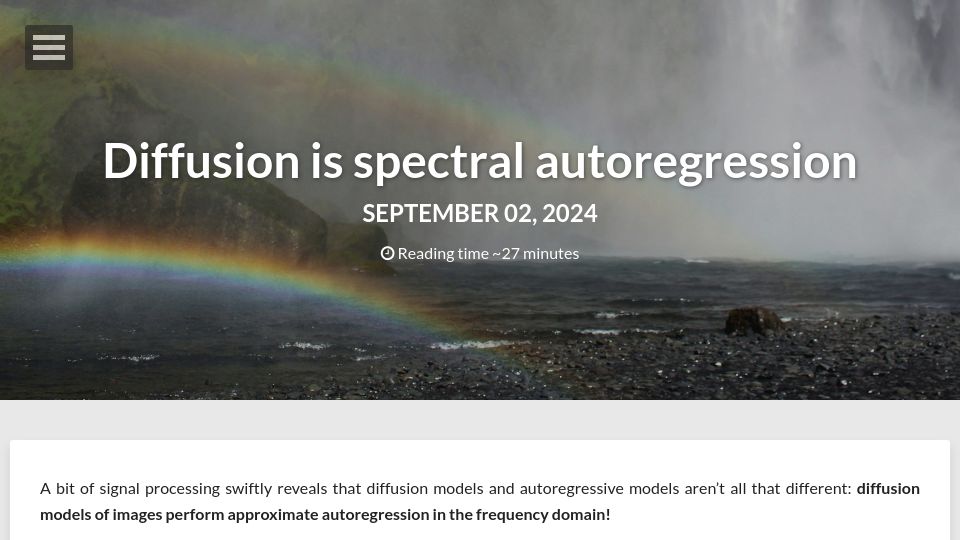 Screenshot of sander.ai: Diffusion Is Spectral Autoregression
