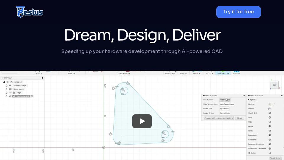 Screenshot of hestus.co: Show HN: Hestus – AI Copilot for CAD
