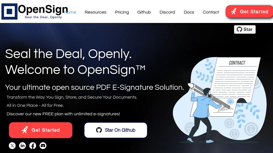 Screenshot of opensignlabs.com: OpenSign