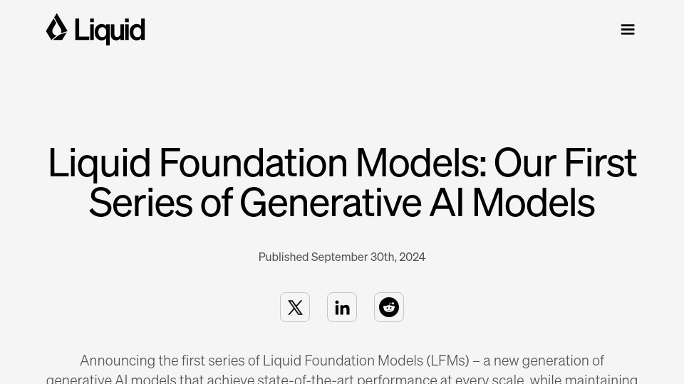 Screenshot of liquid.ai: Liquid Foundation Models: Our First Series of Generative AI Models