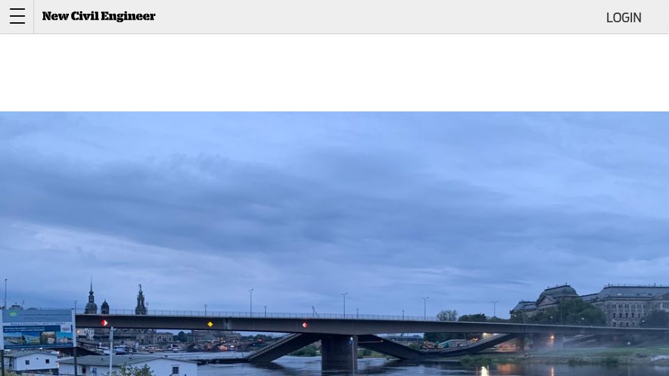 Screenshot of newcivilengineer.com: Distinct movement cluster evident on Carola bridge in Dresden prior to collapse