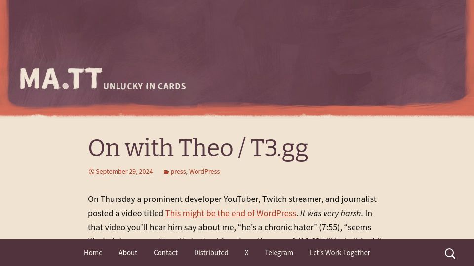 Screenshot of ma.tt: On With Theo / T3.gg