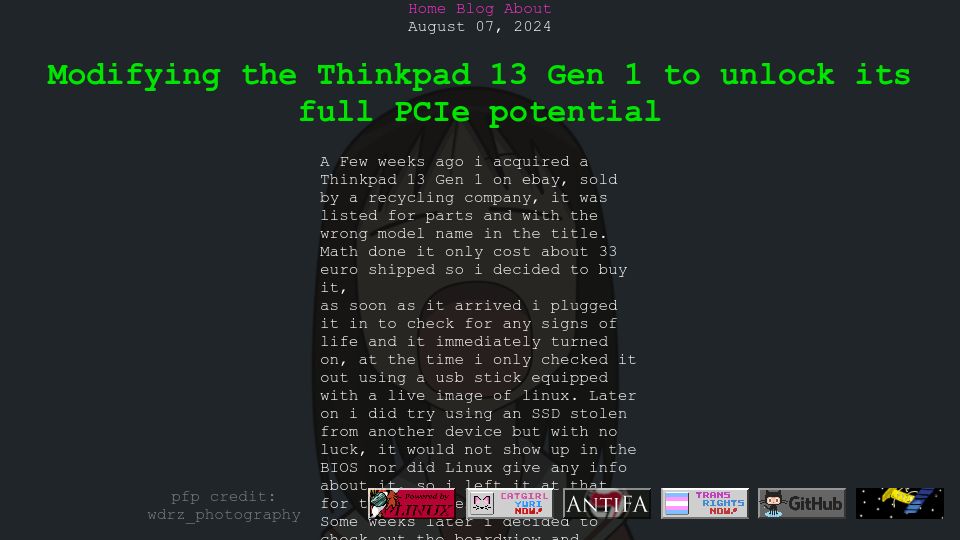 Screenshot of bassusteur.github.io: Modifying the ThinkPad 13 Gen 1 to unlock its full PCIe potential
