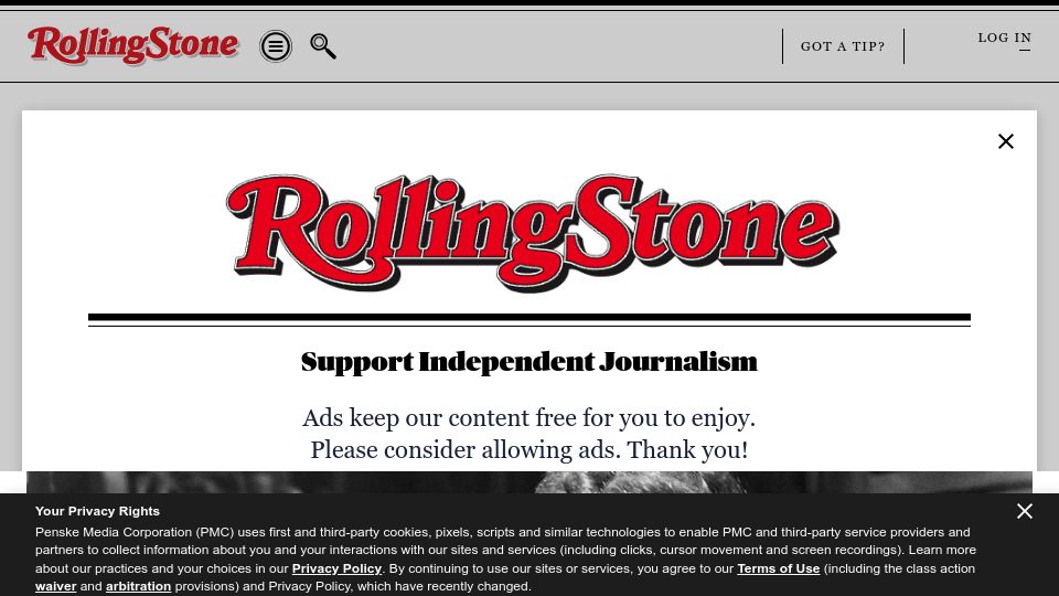 Screenshot of rollingstone.com: Kris Kristofferson has died