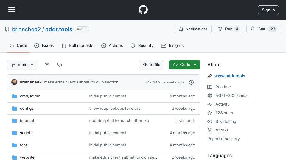 Screenshot of github.com: Possibly Useful Tools for the Internet