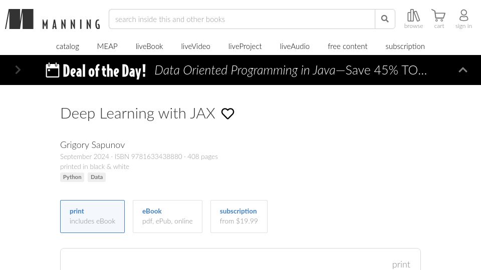 Screenshot of manning.com: Deep Learning with Jax