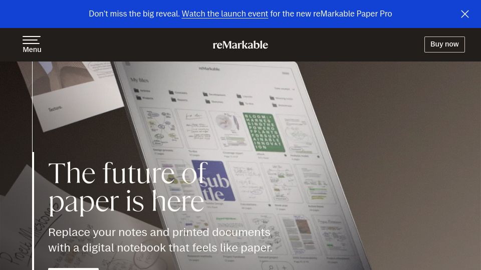 Screenshot of remarkable.com: ReMarkable Paper Pro