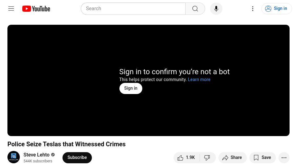 Screenshot of youtube.com: Police Seize Teslas That Witnessed Crimes [video]