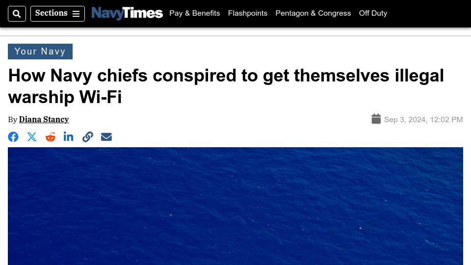 Screenshot of navytimes.com: Navy chiefs conspired to get themselves illegal warship Wi-Fi