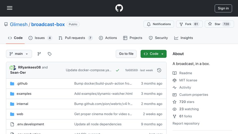 Screenshot of github.com: Show HN: OBS Live-streaming with 120ms latency