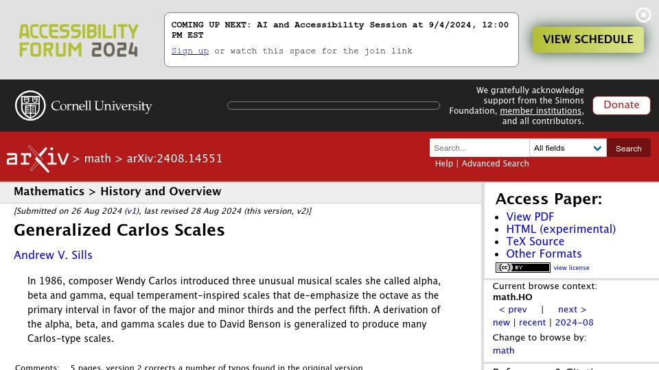 Screenshot of arxiv.org: Generalized Carlos Scales