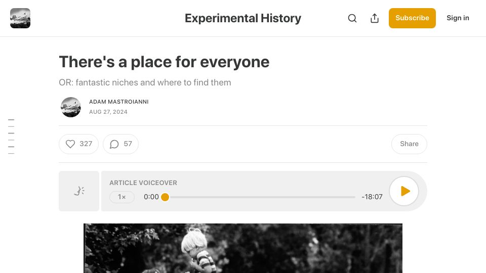 Screenshot of experimental-history.com: There's a place for everyone