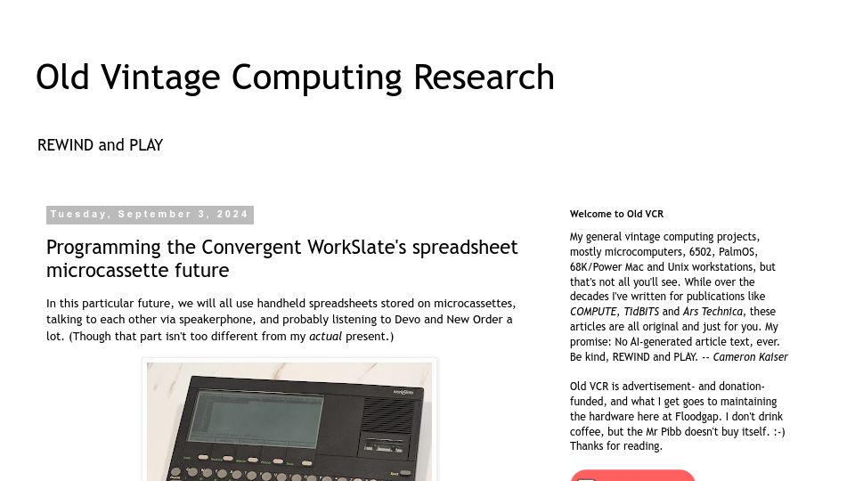 Screenshot of oldvcr.blogspot.com: Programming the Convergent WorkSlate's spreadsheet microcassette future