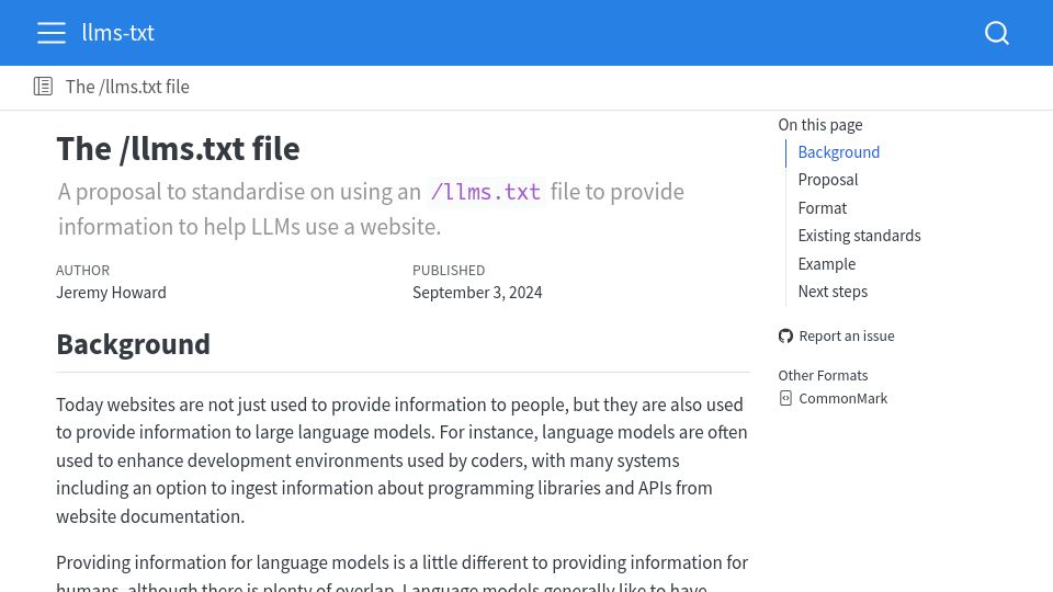 Screenshot of llmstxt.org: Llms.txt