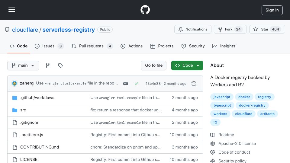 Screenshot of github.com: Serverless-registry: A Docker registry backed by Workers and R2