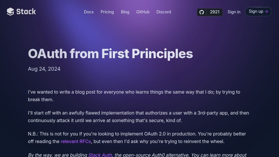 Screenshot of stack-auth.com: OAuth from First Principles