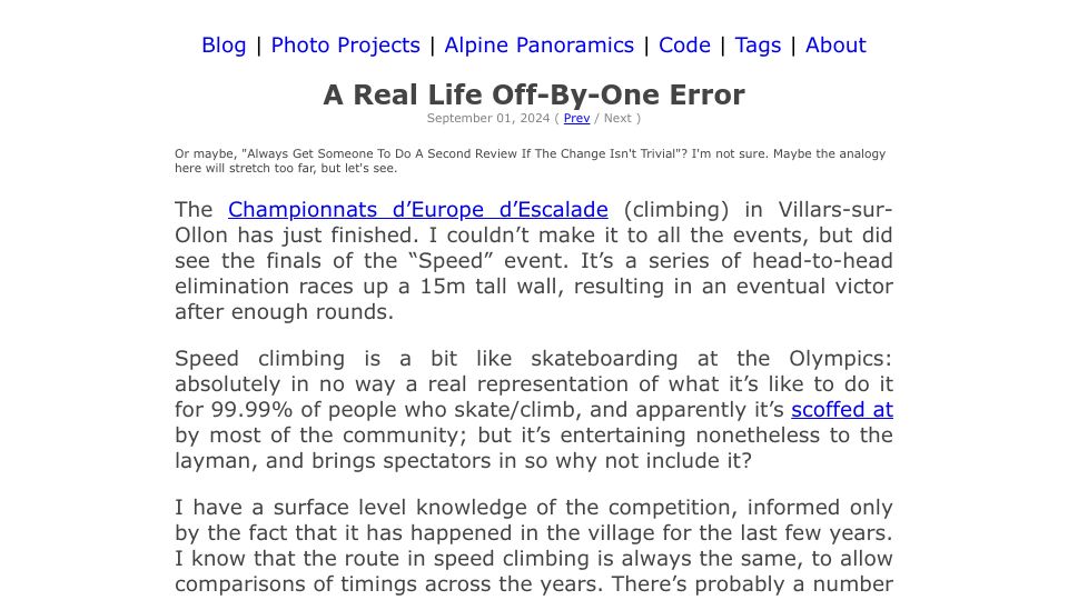 Screenshot of leejo.github.io: A Real Life Off-by-One Error