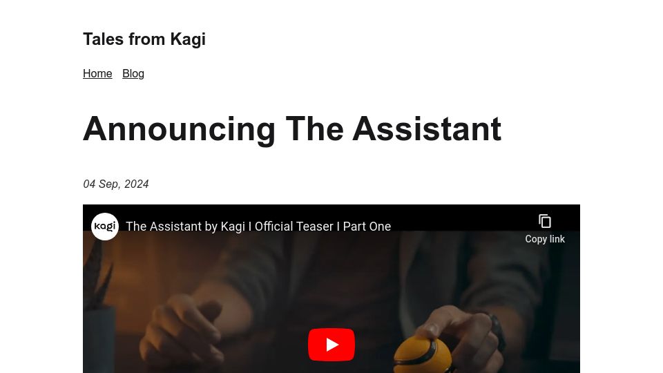 Screenshot of blog.kagi.com: Kagi Assistant