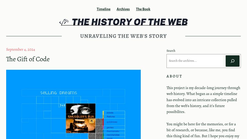Screenshot of thehistoryoftheweb.com: The Gift of Code